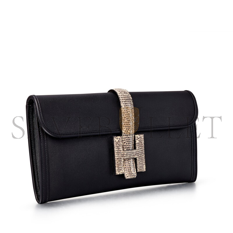 HERMÈS NOIR SWIFT AND LIZARD JIGE ELAN (21.5*12.5*2cm)